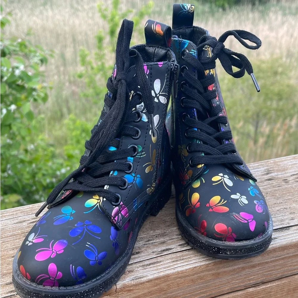 MIA Black Boots with Vibrant Butterfly Design